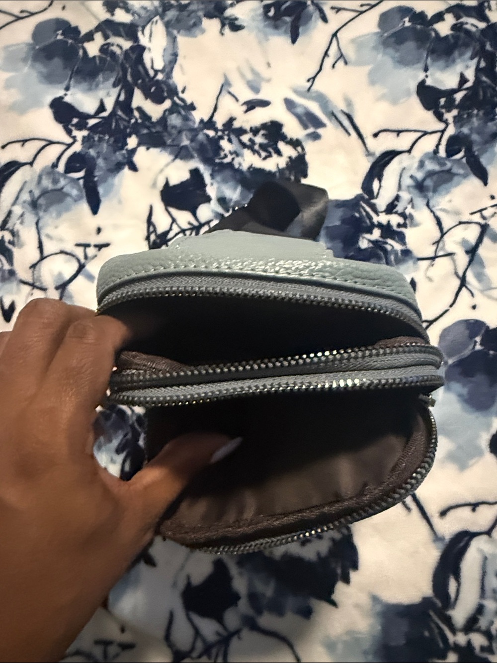 Small Leather Tech Pouch in Dusty Blue - Picture 2 of 2